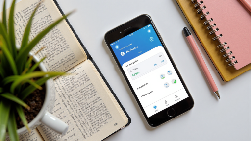 金融行业移动应用，手机屏幕显示银行APP界面，蓝色主题，包含账户管理、转账等功能模块